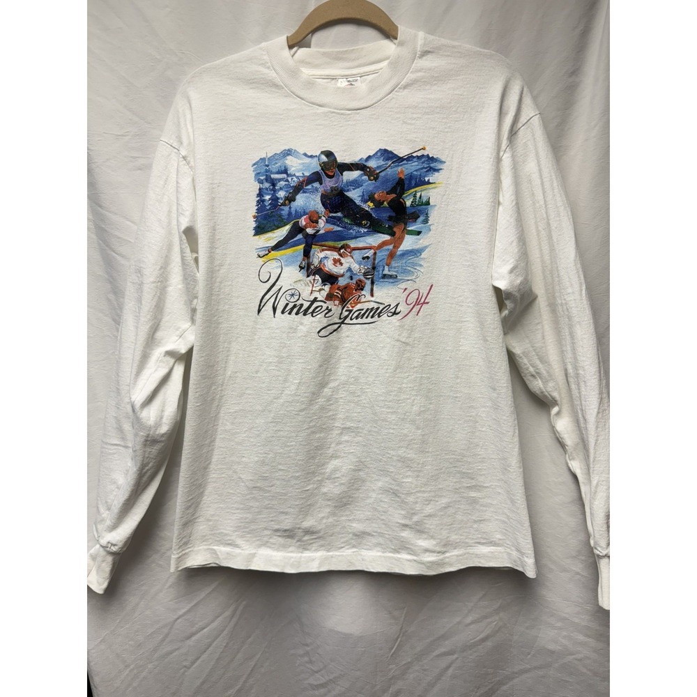 Vintage Fruit Of The Loom Shirt Mens XL White Long Sleeve Graphic Tee USA